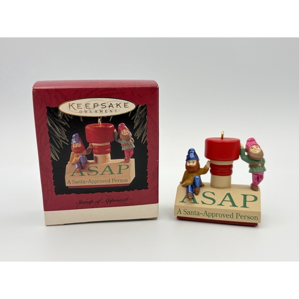 Hallmark Keepsake Ornament ASAP A Santa Approved Person Stamp 1994 Gnomes